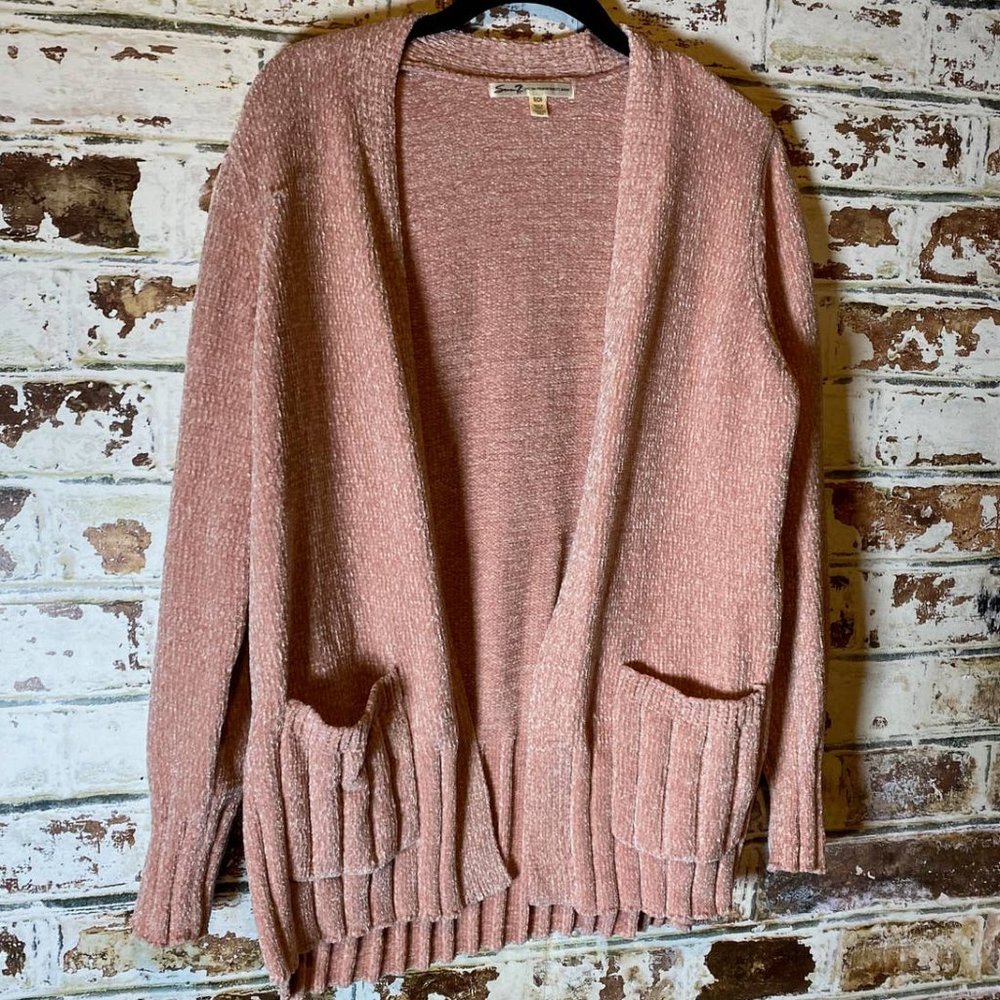 7 For All Mankind Seven Soft Teddy Chenille Open Cardigan Pale Mauve - Picture 7 of 12